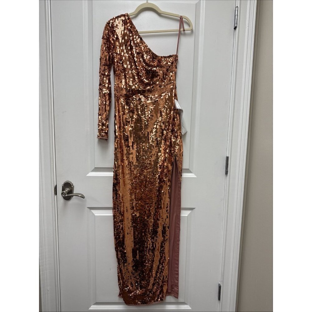 Mac Duggal Size 2 Copper 10788 Sequined Maxi Formal Evening Dress Prom Gown New - Picture 5 of 11